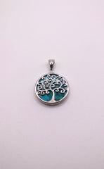 Sterling Silver Rhodium Plated Compressed Turquoise Tree Necklace