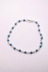 Sterling Silver Genuine Turquoise Bead Polished Bracelet