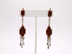 Zuni Coral and Sterling Silver Necklace, Earrings, and Bracelet Set