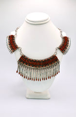 Zuni Coral and Sterling Silver Necklace, Earrings, and Bracelet Set