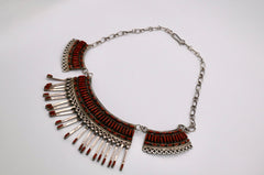 Zuni Coral and Sterling Silver Necklace, Earrings, and Bracelet Set