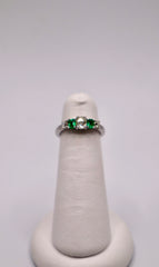 14k White Gold Natural Diamond and Emerald Ring