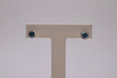18k White Gold and Blue Diamond Halo Earrings