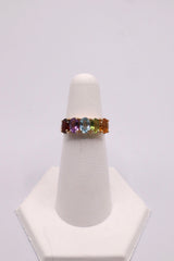 14k Yellow Gold Citrine, Amethyst, Topaz, and Garnet Rainbow Ring