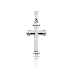 Sterling Silver, Small Cross with Diamond-Cut Rolo Chain Necklace