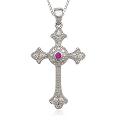 Sterling Silver Ruby & Clear CZ Cross Pendant