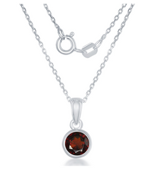 Sterling Silver, "January" Bezel Set Pendant w/Chain - Garnet