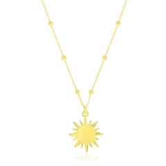 Sterling Silver, Beaded Chain Sun Necklace - Gold Plated