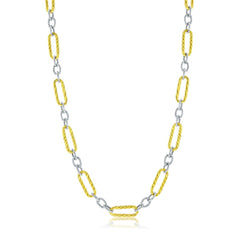 Sterling Silver, Alternating Paperclip & Oval Necklace - Two-Tone