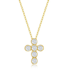 Sterling Silver, CZ Cross Necklace - Gold Plated