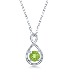 Sterling Silver, Round 5mm Gem Infinity Design Necklace - Peridot