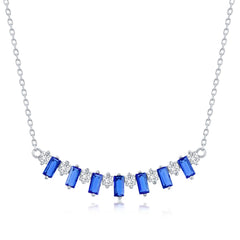 Sterling Silver Baguette CZ Bar Necklace - Sapphire