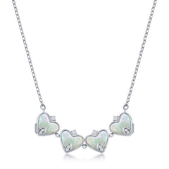 Sterling Silver, MOP and CZ Heart Shaped Flower Necklace