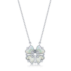 Sterling Silver, MOP and CZ Heart Shaped Flower Necklace