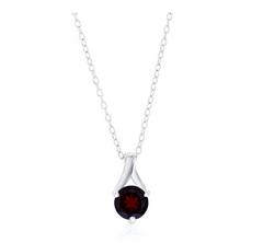 Sterling Silver, 6mm Round Gemstone Necklace - Garnet, with 18" chain