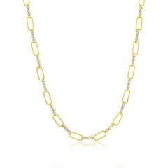 Sterling Silver, Paperclip & CZ Necklace - Gold Plated