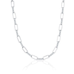 Sterling Silver, Paperclip & CZ Necklace