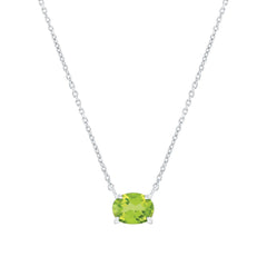 Sterling Silver, 6x8mm Oval Gem Necklace - Peridot