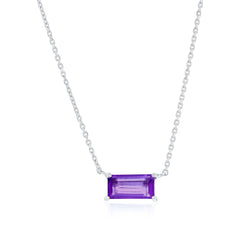 Sterling Silver, 5x10mm Rectangle Gem Necklace - Amethyst