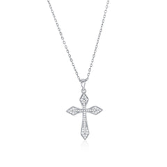 Sterling Silver, Pave CZ Cross Necklace