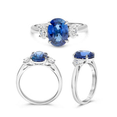 Platinum natural blue sapphire and diamond ring