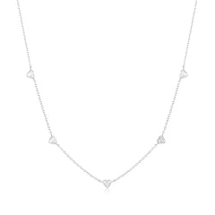Silver Pavé Puffed Heart Station Necklace