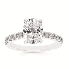 Classic Bridal: 3/8Ctw. Diamond Mounting With 2Ct. Lab Grown Oval Center Diamond In 14K Gold
