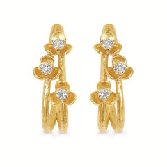 14k Yellow Gold and Diamond Flower Earrings 0.16 cttw.