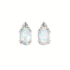 0.04Ctw Diamond & Created Opal Birthstone Earrings