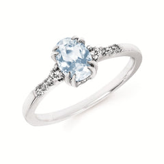 0.09Ctw Diamond & Created Aquamarine Birthstone Ring
