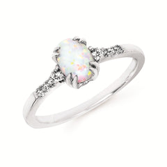 0.09Ctw Diamond & Created Opal Birthstone Ring
