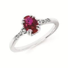 0.09Ctw Diamond & Created Ruby Birthstone Ring
