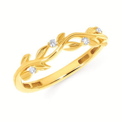 14k Yellow Gold and Diamond Leaf Band 0.05 cttw.