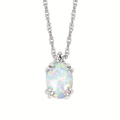 0.02Ctw Diamond & Created Opal Birthstone Pendant