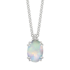 0.02Ctw Diamond & Created Opal Birthstone Pendant