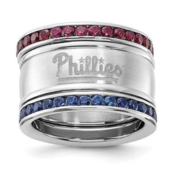 Phillies Stainless Steel Polished and Satin Crystal Stacked Ring Set