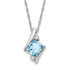 Sterling Silver Aqua and Diamond Pend