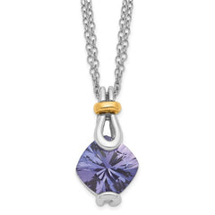 Sterling Silver Created Blue Garnet with Gold-tone Accent Necklace