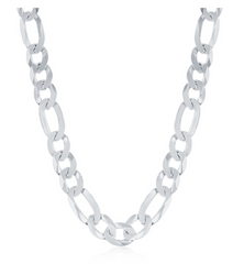 Sterling Silver 7.5mm Figaro Chain - Rhodium Plated 18"