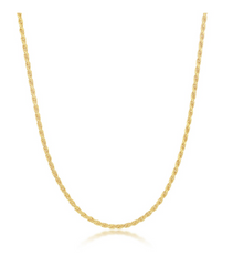 Sterling Silver, 1.5mm Rope Chain - Gold Plated 18"