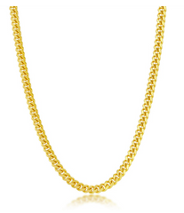 Sterling Silver 4mm 'Solid' Miami Cuban Chain - Gold Plated 20"