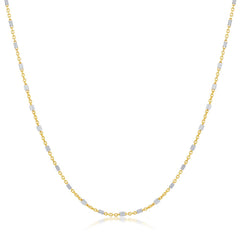 Sterling Silver, Square Beads Gold Plated Chain - Two-Tone