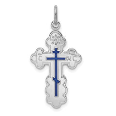 Sterling silver platinum plated Orthodox blue enamel cross necklace