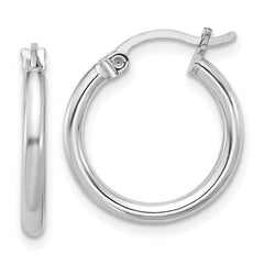 Sterling Silver Rhodium Plated 2 mm Round Hoop Earrings