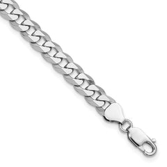 Sterling Silver Rhodium-plated 7mm Beveled Curb Chain Bracelet