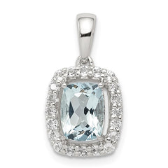 Sterling Silver Rhodium Plated White Topaz and Aquamarine Pendant