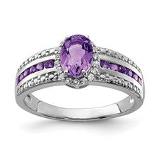 Sterling Silver Rhodium-plated Polished Amethyst and White Topaz Ring