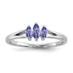 Sterling Silver Rhodium 3-Stone Tanzanite Ring