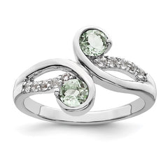 Sterling Silver Green Quartz & White Topaz Swirl Ring