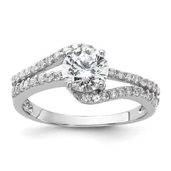 Sterling Silver Rhodium Plated CZ Double Row Ring
